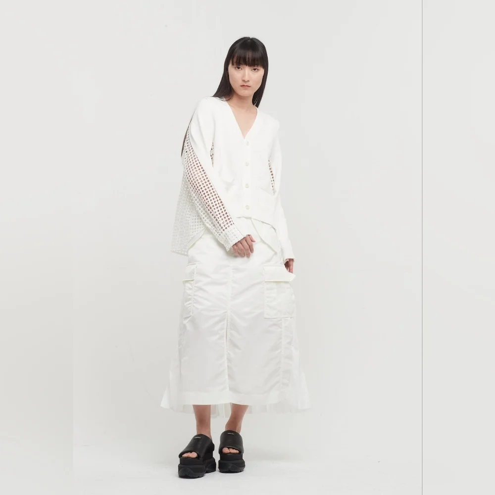 Sacai White Embroidered Cardigan XL - Picture 2 of 14